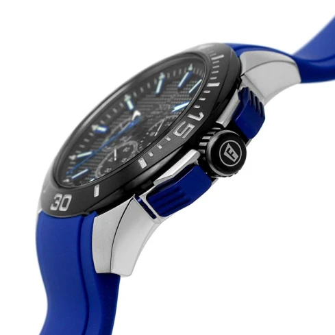 Мъжки ръчен часовник с кварцов механизъм - корпус от Стомана - Каучук - цвят Черен Син