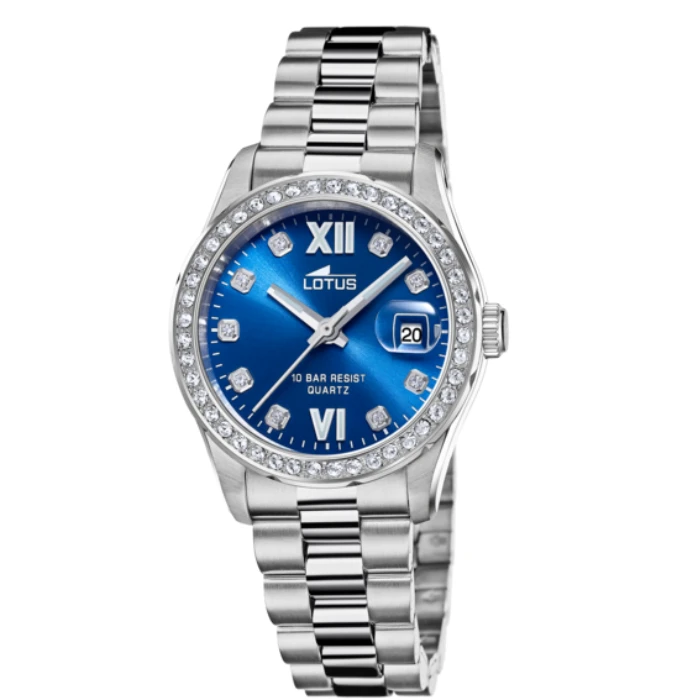 Дамски ръчен часовник с кварцов механизъм - корпус от Стомана - Стоманена верижка - цвят Син Сив