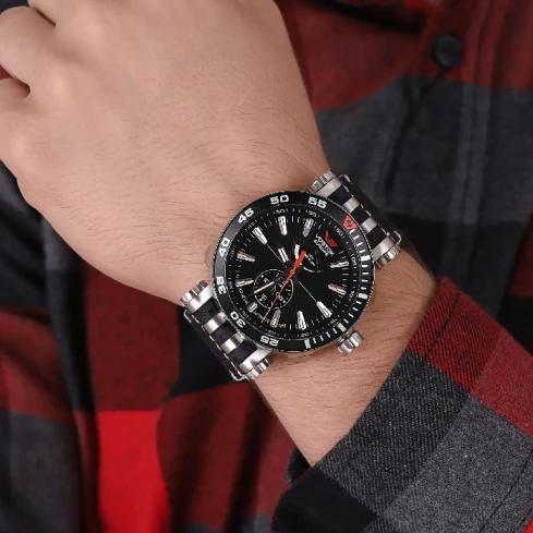 Мъжки ръчен часовник с автоматичен механизъм - корпус от Стомана - Естествена кожа - цвят Черен Черен