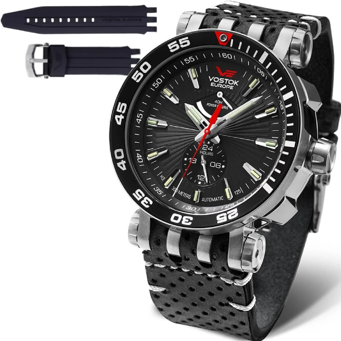 Мъжки ръчен часовник с автоматичен механизъм - корпус от Стомана - Естествена кожа - цвят Черен Черен