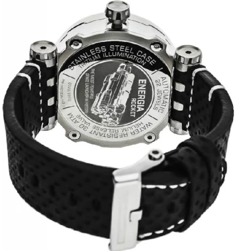 Мъжки ръчен часовник с автоматичен механизъм - корпус от Стомана - Естествена кожа - цвят Черен Черен