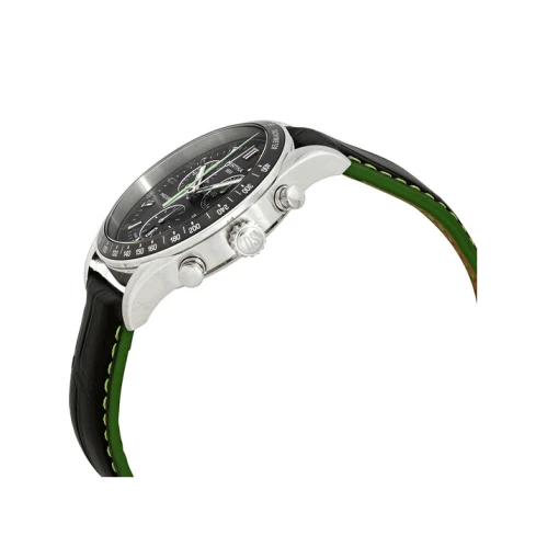 Мъжки ръчен часовник с кварцов механизъм - корпус от Стомана - Естествена кожа - цвят Черен Зелен