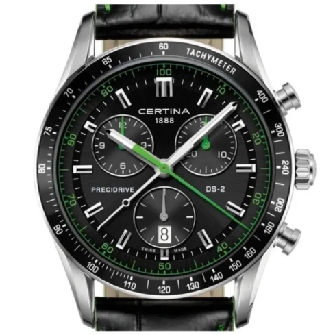 Мъжки ръчен часовник с кварцов механизъм - корпус от Стомана - Естествена кожа - цвят Черен Зелен