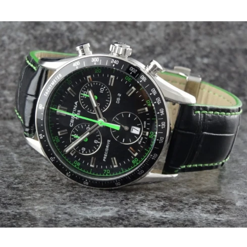 Мъжки ръчен часовник с кварцов механизъм - корпус от Стомана - Естествена кожа - цвят Черен Зелен