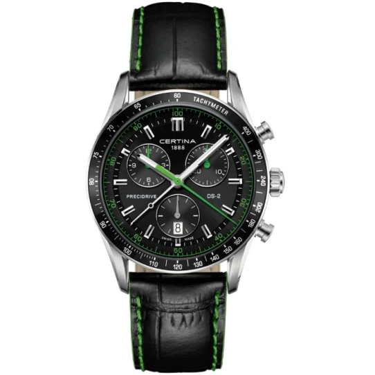 Мъжки ръчен часовник с кварцов механизъм - корпус от Стомана - Естествена кожа - цвят Черен Зелен