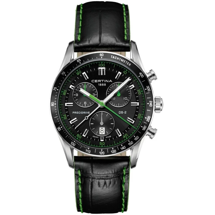 Мъжки ръчен часовник с кварцов механизъм - корпус от Стомана - Естествена кожа - цвят Черен Зелен