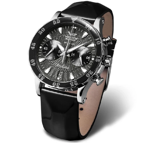 Мъжки ръчен часовник с кварцов механизъм - корпус от Стомана - Естествена кожа - цвят Черен Черен