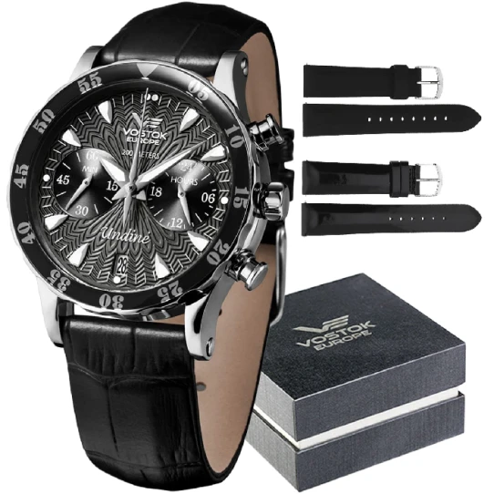 Мъжки ръчен часовник с кварцов механизъм - корпус от Стомана - Естествена кожа - цвят Черен Черен