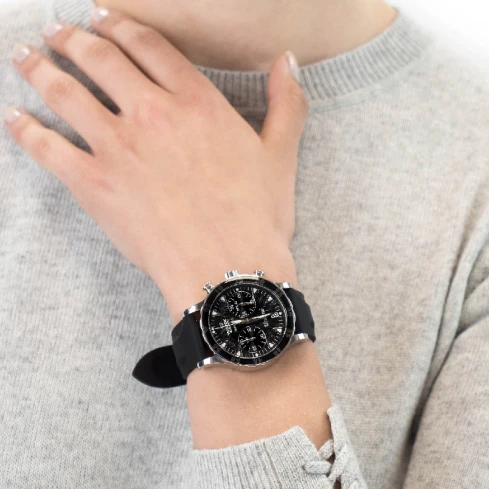 Мъжки ръчен часовник с кварцов механизъм - корпус от Стомана - Естествена кожа - цвят Черен Черен