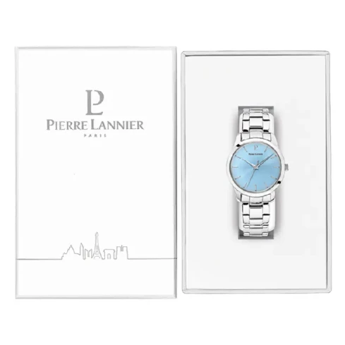 Дамски ръчен часовник с кварцов механизъм - корпус от Стомана - Стоманена верижка - цвят Син Сив