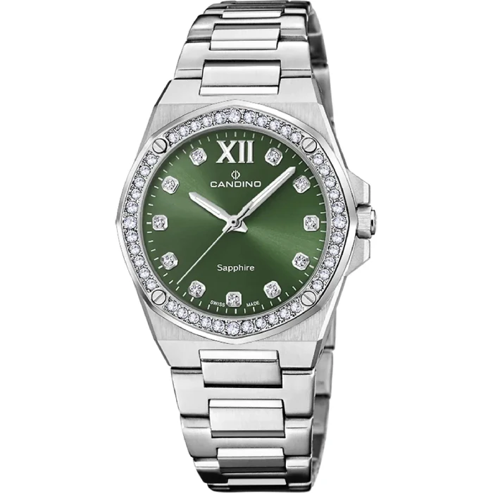 Дамски ръчен часовник с кварцов механизъм - корпус от Стомана - Стоманена верижка - цвят Зелен Сив