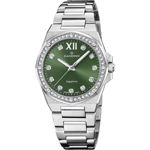 Дамски ръчен часовник с кварцов механизъм - корпус от Стомана - Стоманена верижка - цвят Зелен Сив