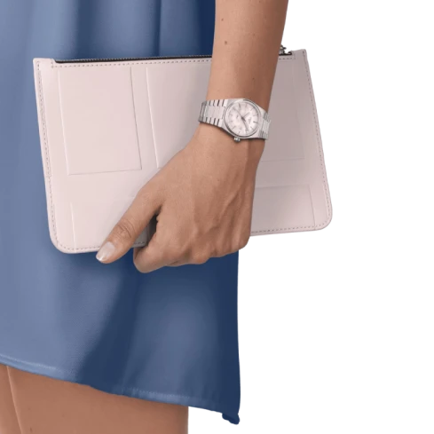 Дамски ръчен часовник с кварцов механизъм - корпус от Стомана - Стоманена верижка - цвят Седеф Сив