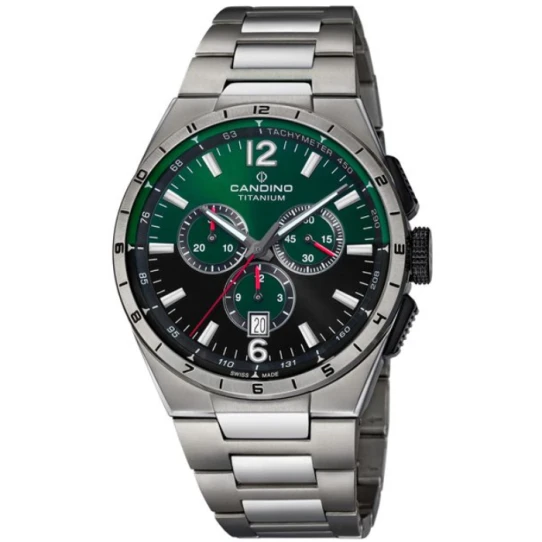 Мъжки ръчен часовник с кварцов механизъм - корпус от Титан - Титаниева верижка - цвят Зелен Сив