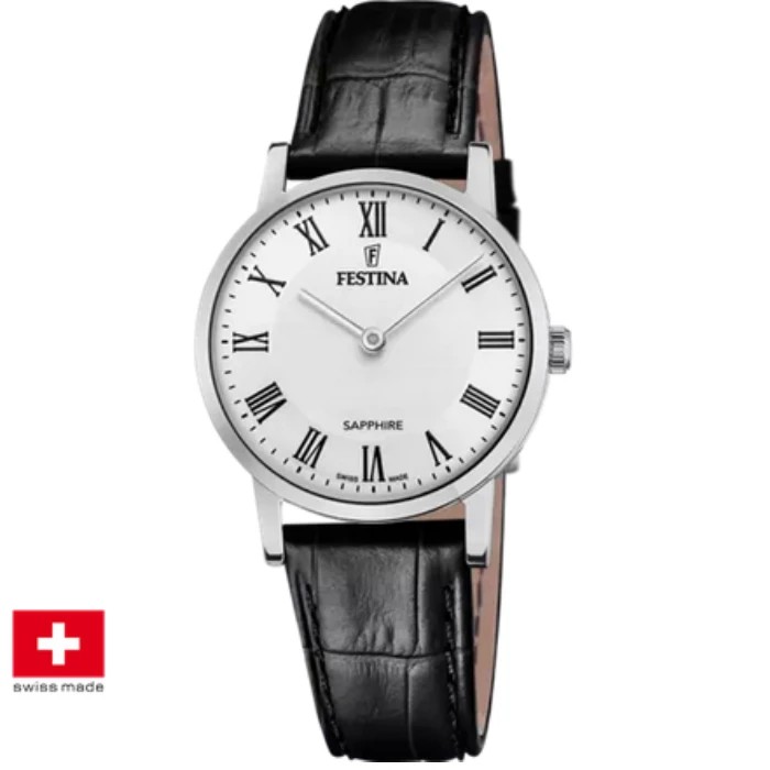 Дамски ръчен часовник с кварцов механизъм - корпус от Стомана - Естествена кожа - цвят Бял Черен