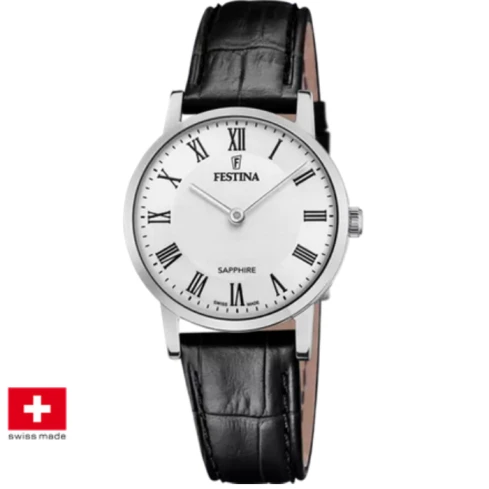 Дамски ръчен часовник с кварцов механизъм - корпус от Стомана - Естествена кожа - цвят Бял Черен