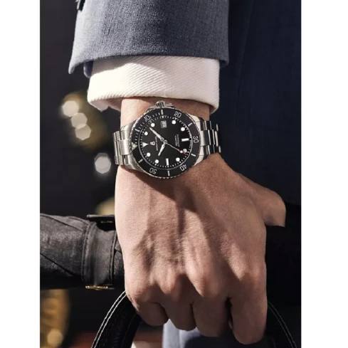 Мъжки ръчен часовник с автоматичен механизъм - корпус от Стомана - Стоманена верижка - цвят Черен Сив