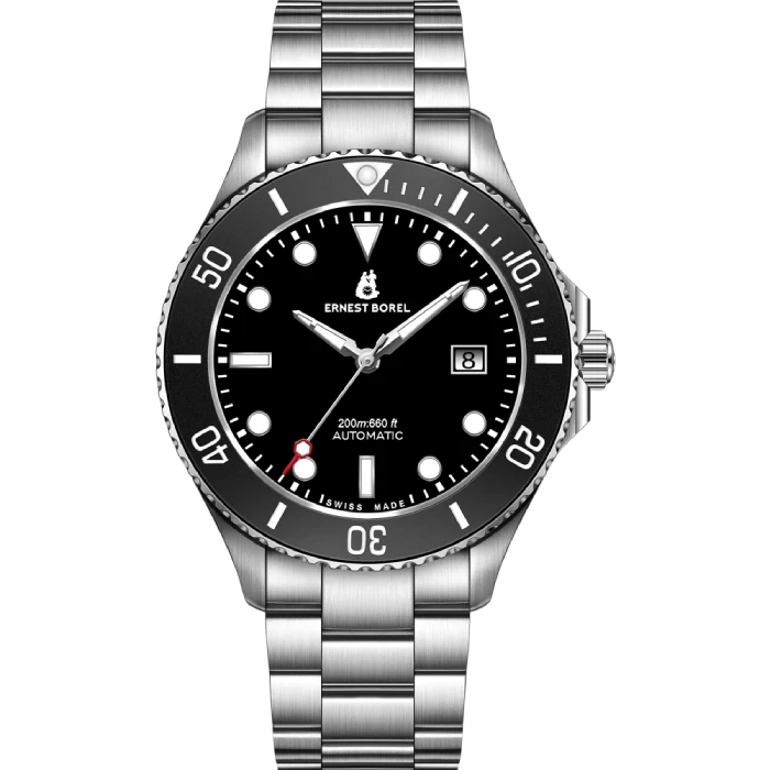 Мъжки ръчен часовник с автоматичен механизъм - корпус от Стомана - Стоманена верижка - цвят Черен Сив