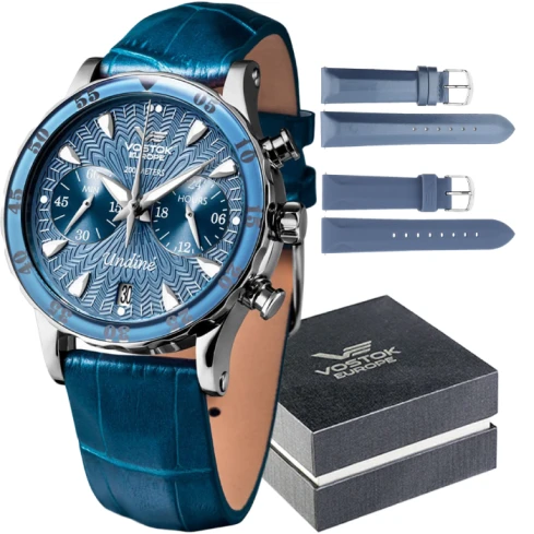 Дамски ръчен часовник с кварцов механизъм - корпус от Стомана - Естествена кожа - цвят Син Син