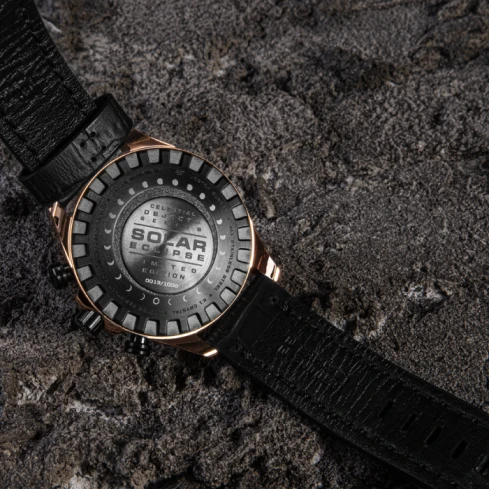 Мъжки ръчен часовник с кварцов механизъм - корпус от Стомана - Естествена кожа - цвят Черен Черен