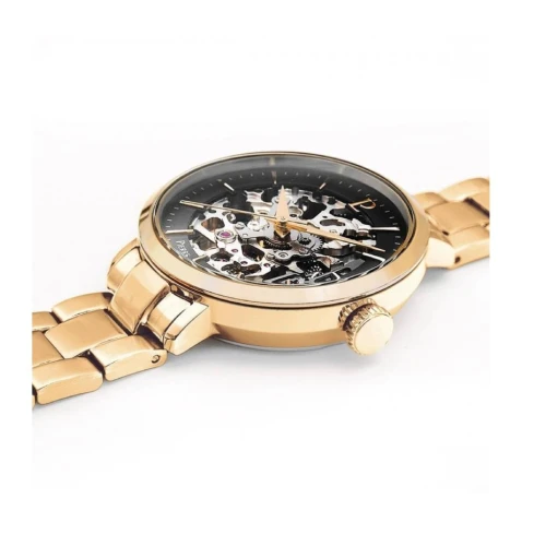 Дамски ръчен часовник с автоматичен механизъм - корпус от Стомана - Стоманена верижка - цвят Скелетон Злато