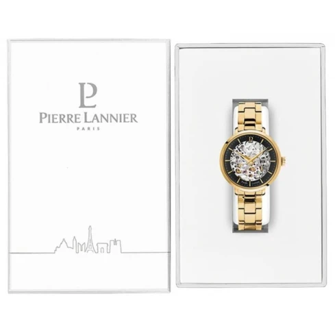 Дамски ръчен часовник с автоматичен механизъм - корпус от Стомана - Стоманена верижка - цвят Скелетон Злато