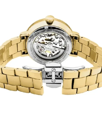 Дамски ръчен часовник с автоматичен механизъм - корпус от Стомана - Стоманена верижка - цвят Скелетон Злато