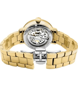 Дамски ръчен часовник с автоматичен механизъм - корпус от Стомана - Стоманена верижка - цвят Скелетон Злато