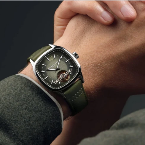 Мъжки ръчен часовник с автоматичен механизъм - корпус от Стомана - Естествена кожа - цвят Зелен Зелен