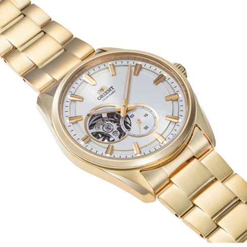 Мъжки ръчен часовник с механичен механизъм - корпус от Стомана - Стоманена верижка - цвят Бял Злато