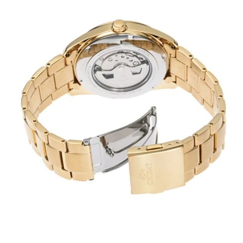 Мъжки ръчен часовник с механичен механизъм - корпус от Стомана - Стоманена верижка - цвят Бял Злато