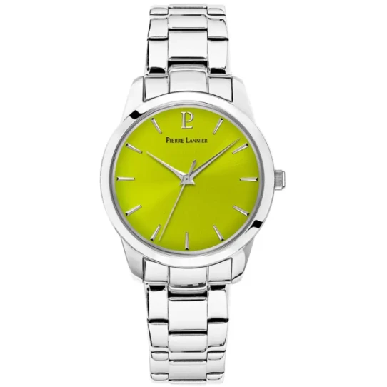 Дамски ръчен часовник с кварцов механизъм - корпус от Стомана - Стоманена верижка - цвят Зелен Сив