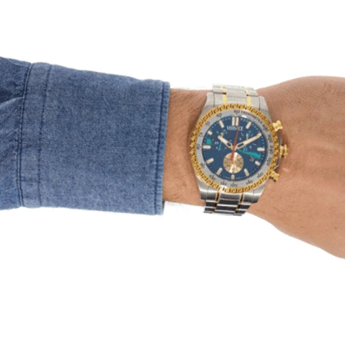 Мъжки ръчен часовник с кварцов механизъм - корпус от Стомана - Стоманена верижка - цвят Зелен Злато