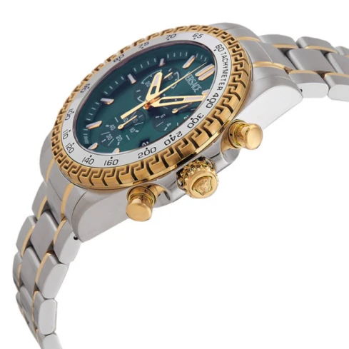 Мъжки ръчен часовник с кварцов механизъм - корпус от Стомана - Стоманена верижка - цвят Зелен Злато