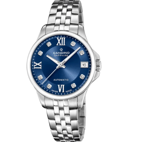 Дамски ръчен часовник с автоматичен механизъм - корпус от Стомана - Стоманена верижка - цвят Син Сив