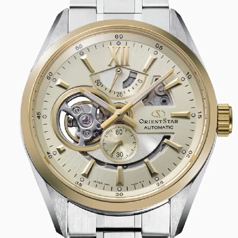 Мъжки ръчен часовник с автоматичен механизъм - корпус от Стомана - Стоманена верижка - цвят Шампанско Сив