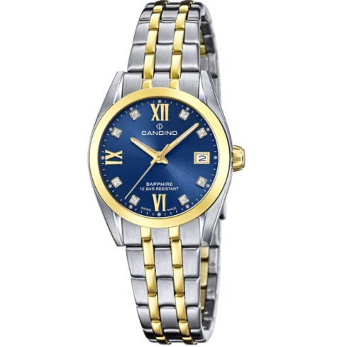 Дамски ръчен часовник с кварцов механизъм - корпус от Стомана - Стоманена верижка - цвят Син Злато