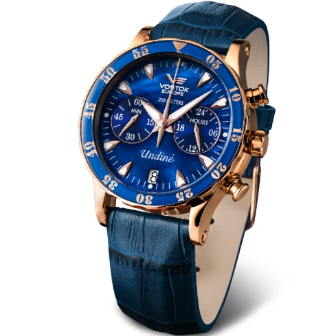 Дамски ръчен часовник с кварцов механизъм - корпус от Стомана - Естествена кожа - цвят Син Син