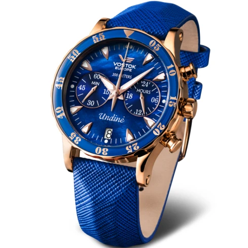 Дамски ръчен часовник с кварцов механизъм - корпус от Стомана - Естествена кожа - цвят Син Син