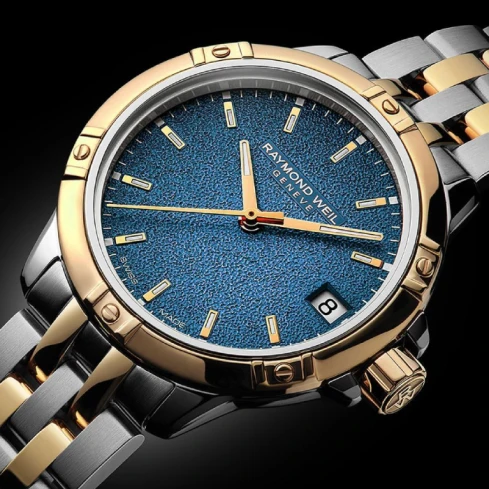 Дамски ръчен часовник с кварцов механизъм - корпус от Стомана - Стоманена верижка - цвят Син Злато