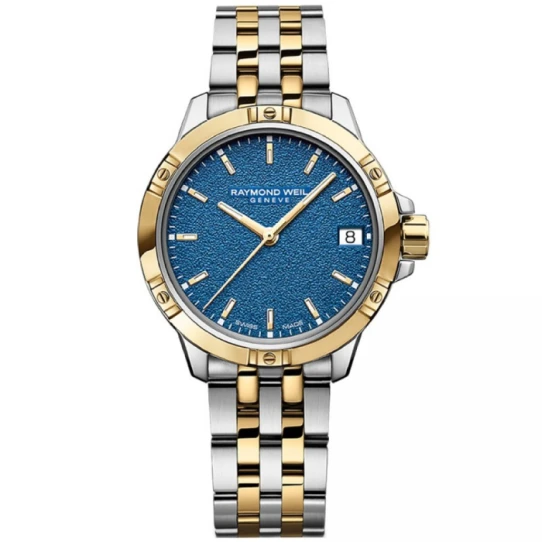 Дамски ръчен часовник с кварцов механизъм - корпус от Стомана - Стоманена верижка - цвят Син Злато