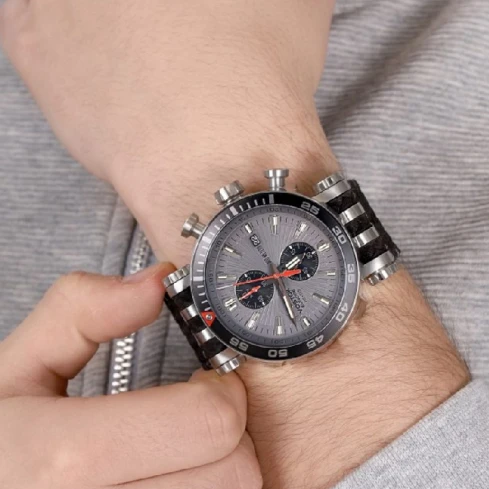 Мъжки ръчен часовник с кварцов механизъм - корпус от Стомана - Естествена кожа - цвят Черен Черен