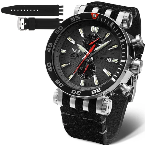 Мъжки ръчен часовник с кварцов механизъм - корпус от Стомана - Естествена кожа - цвят Черен Черен