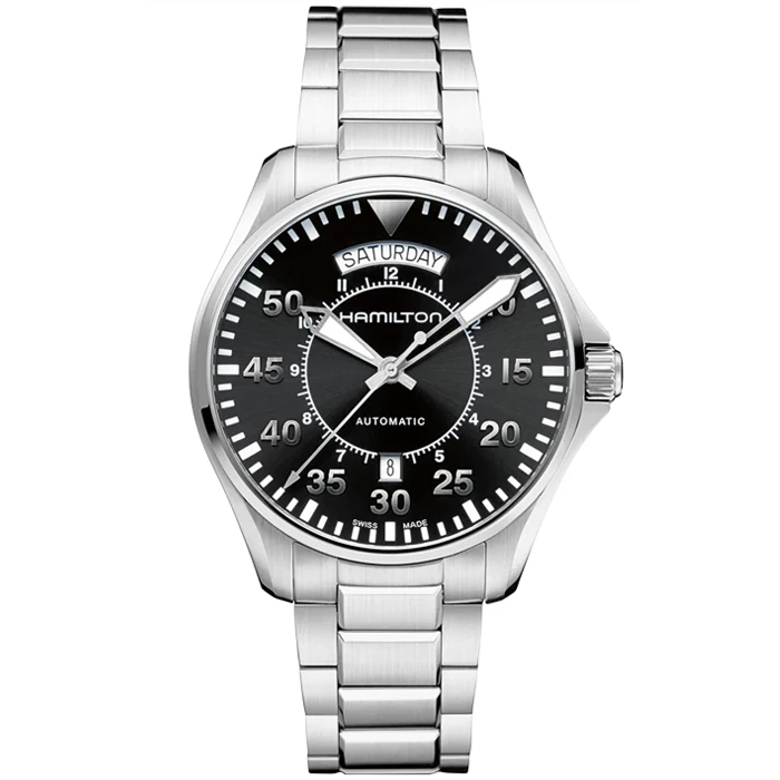 Мъжки ръчен часовник с автоматичен механизъм - корпус от Стомана - Стоманена верижка - цвят Черен Сив