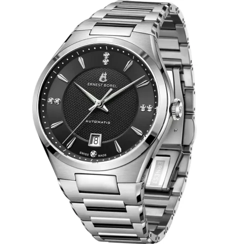 Мъжки ръчен часовник с автоматичен механизъм - корпус от Стомана - Стоманена верижка - цвят Черен Сив