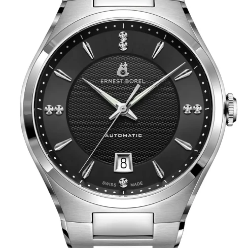 Мъжки ръчен часовник с автоматичен механизъм - корпус от Стомана - Стоманена верижка - цвят Черен Сив