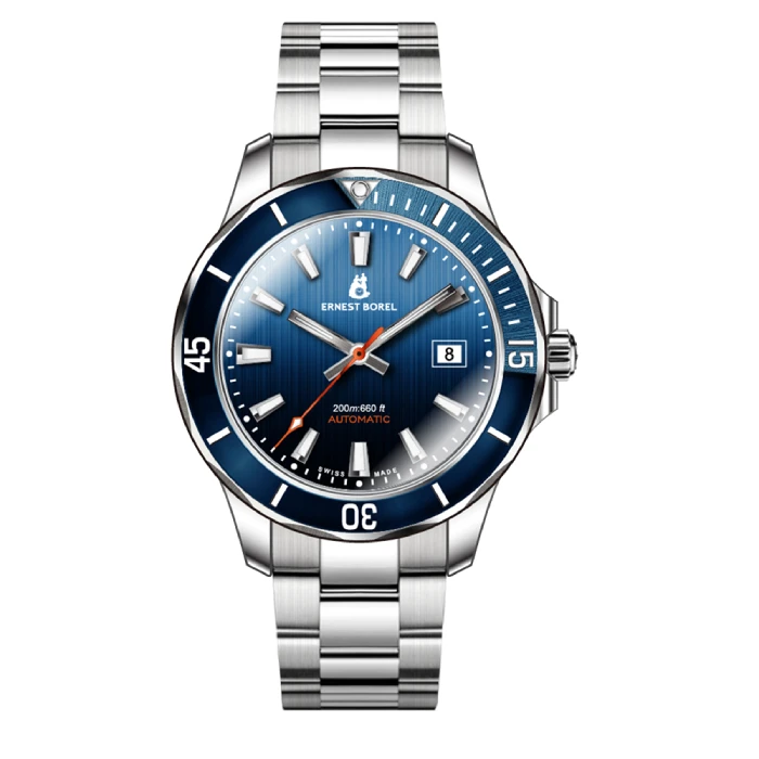 Мъжки ръчен часовник с автоматичен механизъм - корпус от Стомана - Стоманена верижка - цвят Син Сив