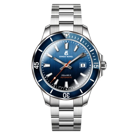 Мъжки ръчен часовник с автоматичен механизъм - корпус от Стомана - Стоманена верижка - цвят Син Сив