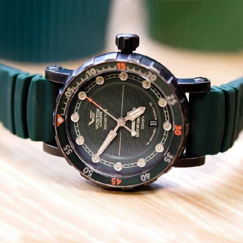 Мъжки ръчен часовник с автоматичен механизъм - корпус от Стомана - Силиконова каишка - цвят Зелен Зелен