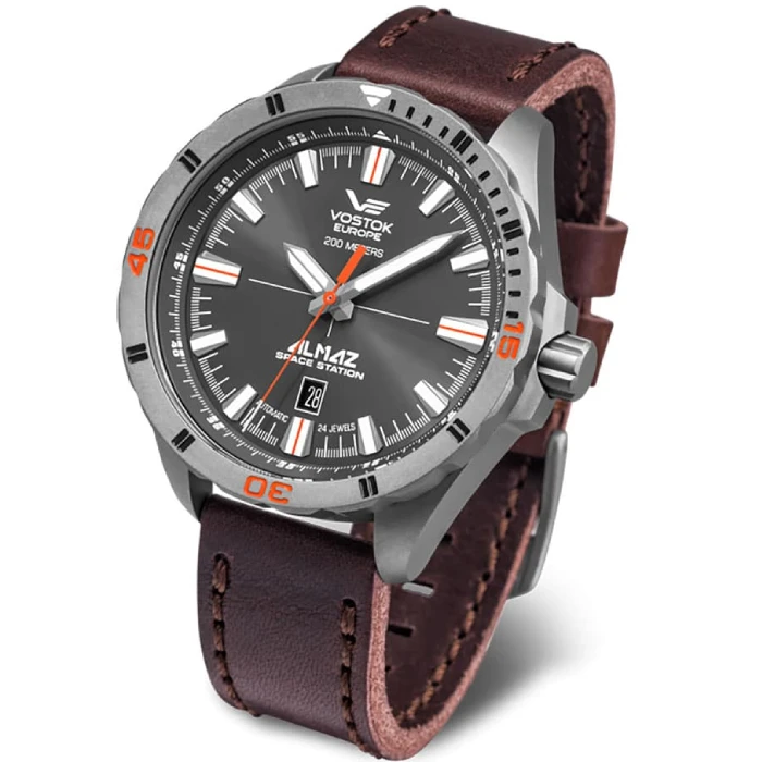 Мъжки ръчен часовник с автоматичен механизъм - корпус от Стомана - Естествена кожа - цвят Черен Червен